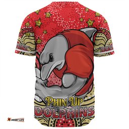 Amazing Aussie Redcliffe Dolphins Custom Custom With Aboriginal Inspired Style Of Dot Painting Patterns  Baseball Shirt