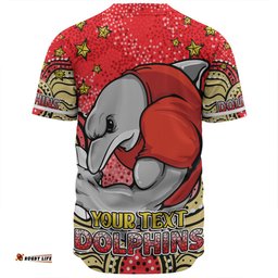 Amazing Aussie Redcliffe Dolphins Custom Custom With Aboriginal Inspired Style Of Dot Painting Patterns  Baseball Shirt
