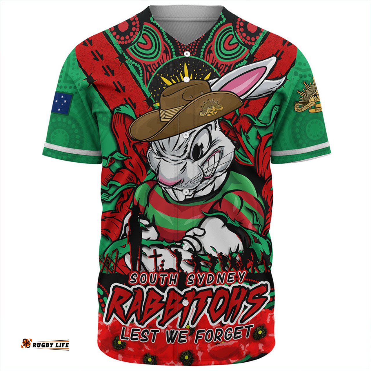 Amazing Aussie South Sydney Rabbitohs Ripped Legacy Of The Game The ANZAC Spirit Lives On Baseball Shirt