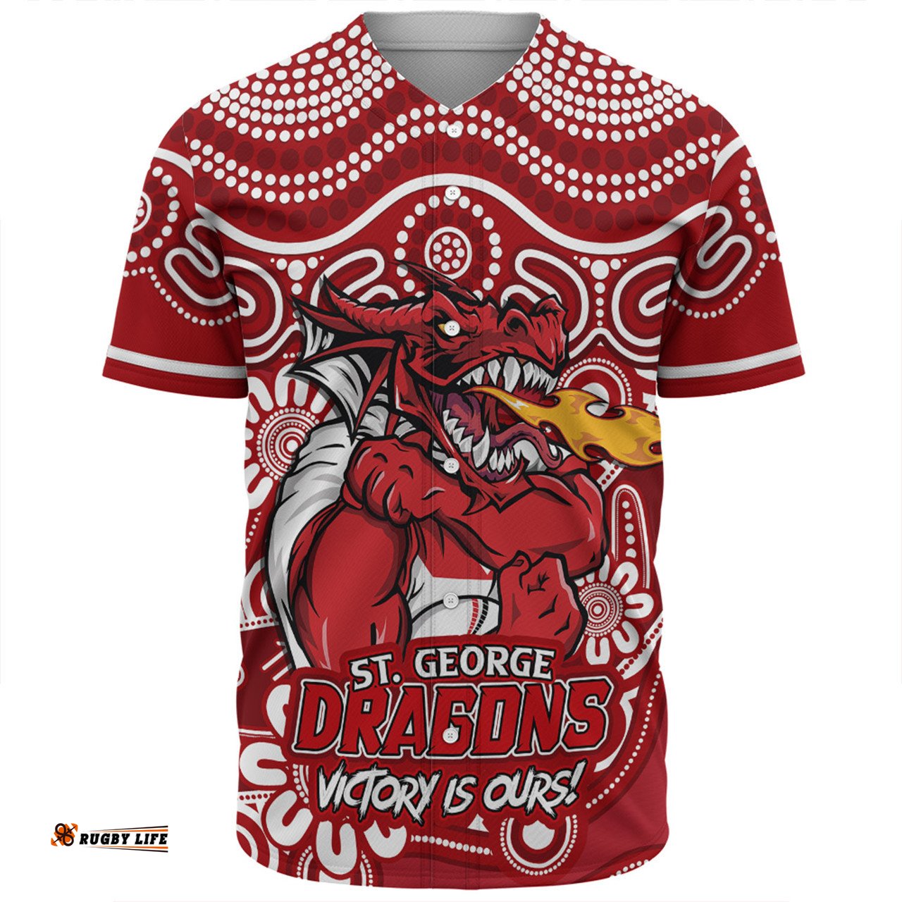 Amazing Aussie St. George Illawarra Dragons Aboriginal Inspired Tough Fan Rugby For Life Ver 2.0 Baseball Shirt