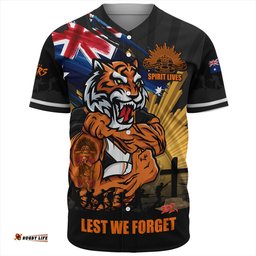 Amazing Aussie Wests Tigers Fearless ANZAC Defender Baseball Shirt