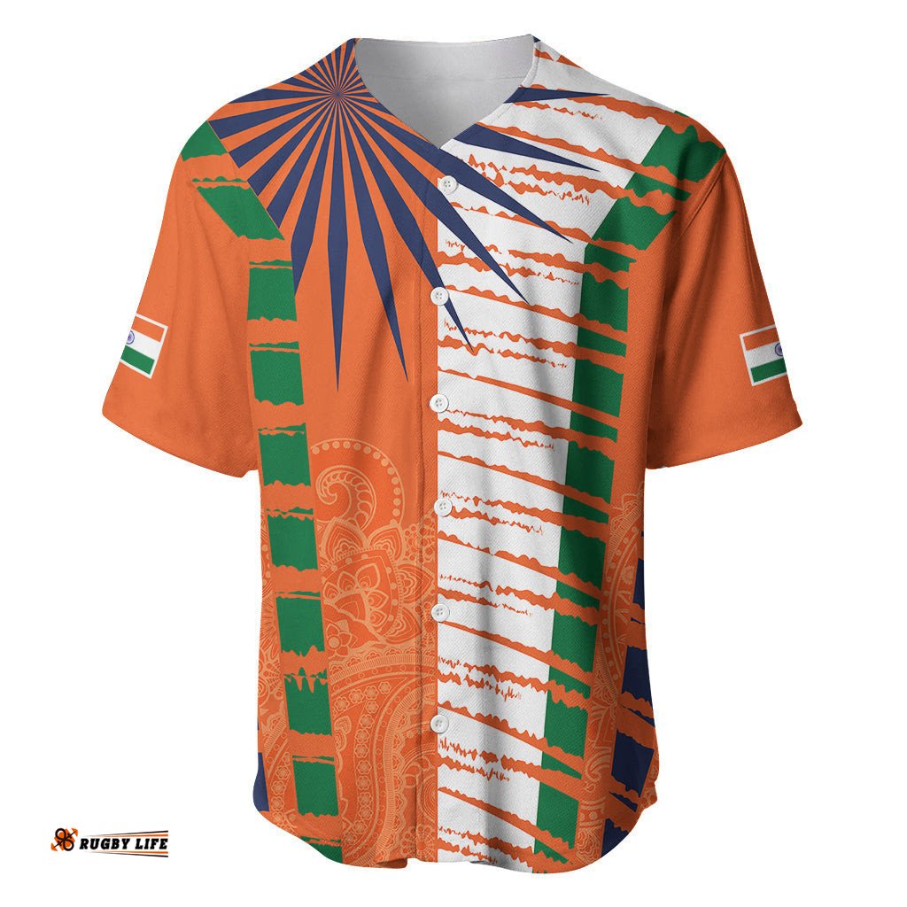 Personalised India Baseball Jersey Shirt Raising Sun Indian Pattern Mandala Murals