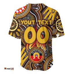 Personalised NAIDOC Week 2024 Hawthorn Hawks Baseball Jersey Shirt Australian Aboriginal Hand Painting