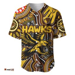 Personalised NAIDOC Week 2024 Hawthorn Hawks Baseball Jersey Shirt Australian Aboriginal Hand Painting