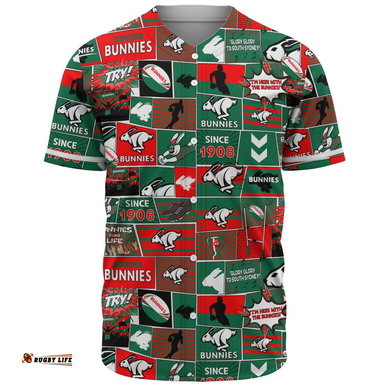 South Sydney Rabbitohs Baseball Shirt - Team Of Us Die Hard Fan Supporters Comic Style