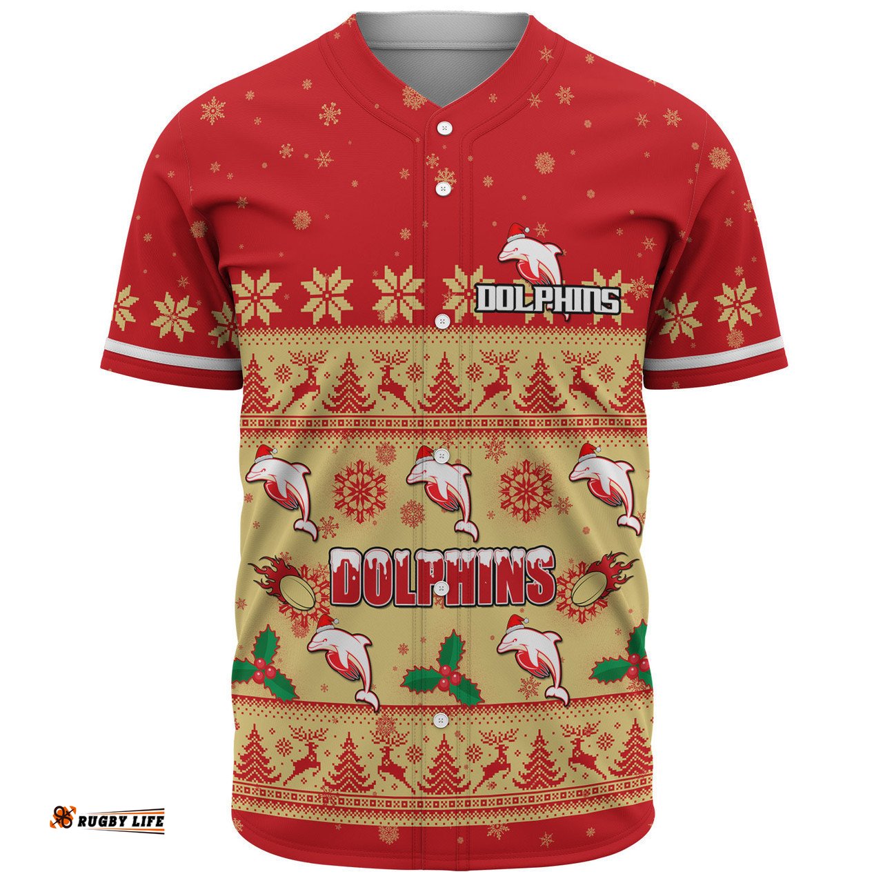 Redcliffe Dolphins Christmas Custom Baseball Shirt - Special Ugly Christmas Baseball Shirt