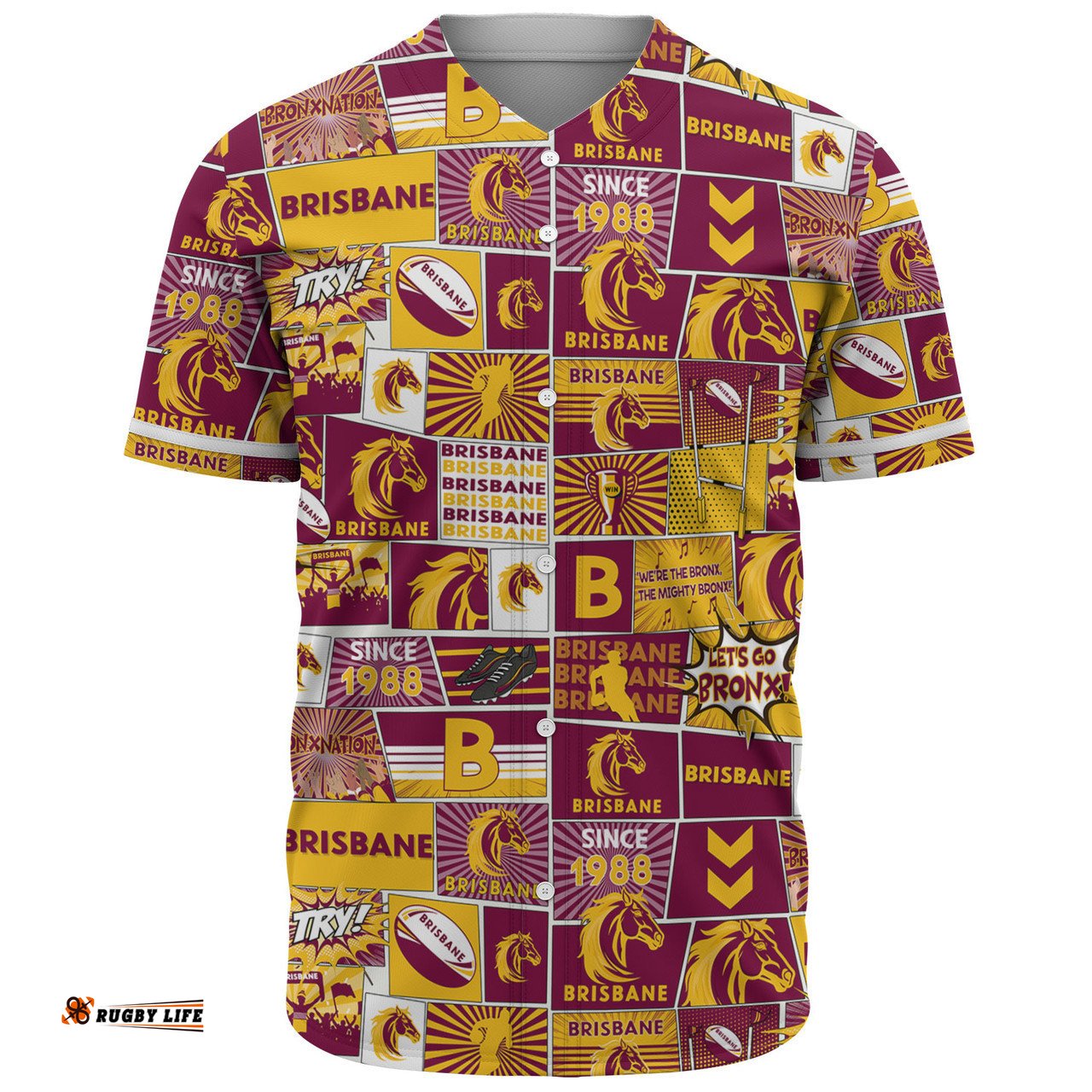 Brisbane Broncos Baseball Shirt - Team Of Us Die Hard Fan Supporters Comic Style