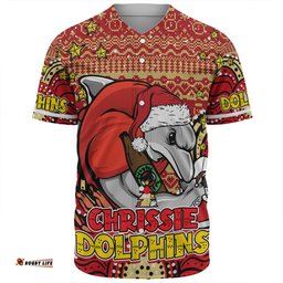 Redcliffe Dolphins Christmas Custom Baseball Shirt - Christmas Knit Patterns Vintage Jersey Ugly Baseball Shirt