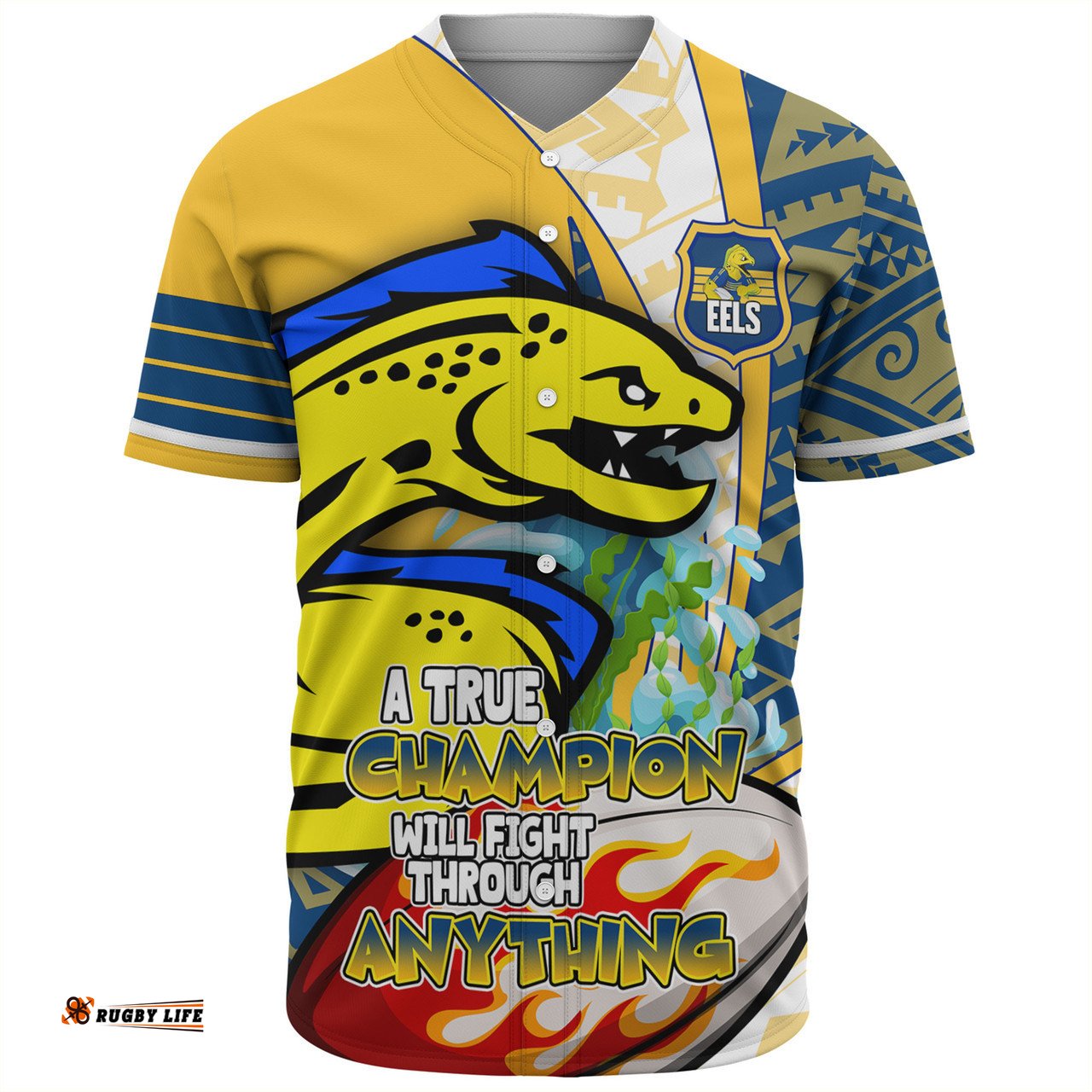 Parramatta Eels Grand Final Baseball Shirt - A True Champion Will Fight Through Anything With Polynesian Patterns