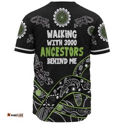 Australia Aboriginal Baseball Shirt - Walking with 3000 Ancestors Behind Me Black and Green Patterns Baseball Shirt