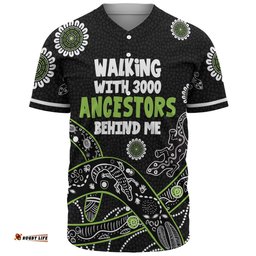 Australia Aboriginal Baseball Shirt - Walking with 3000 Ancestors Behind Me Black and Green Patterns Baseball Shirt