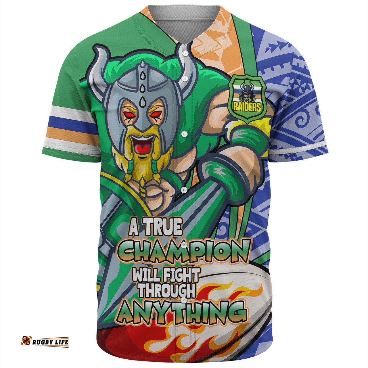Canberra Raiders Grand Final Baseball Shirt - A True Champion Will Fight Through Anything With Polynesian Patterns