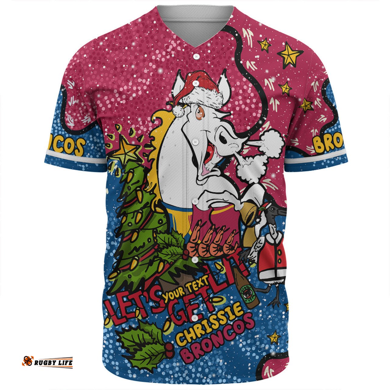 Brisbane Broncos Christmas Custom Baseball Shirt - Let's Get Lit Chrisse Pressie Baseball Shirt