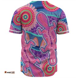 Australia Platypus Aboriginal Baseball Shirt - Pink Platypus With Aboriginal Art Dot Painting Patterns Inspired Baseball Shirt