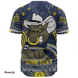 North Queensland Cowboys Custom Baseball Shirt - Custom With Aboriginal Inspired Style Of Dot Painting Patterns  Baseball Shirt