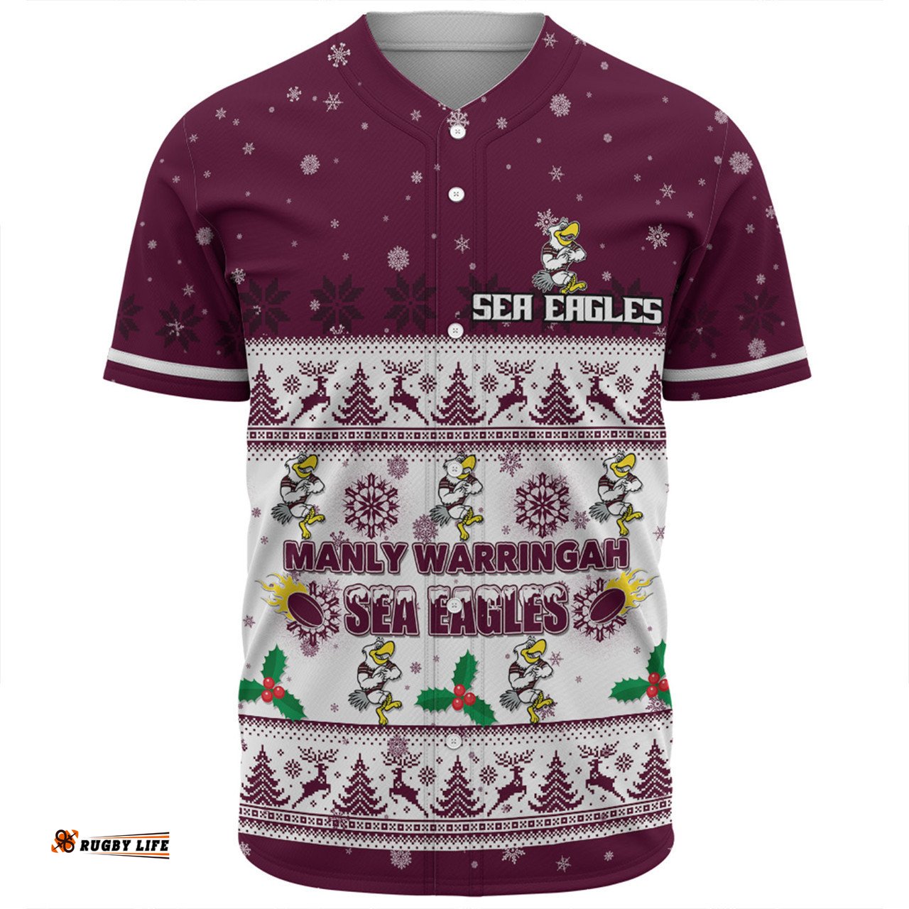 Manly Warringah Sea Eagles Christmas Custom Baseball Shirt - Special Ugly Christmas Baseball Shirt