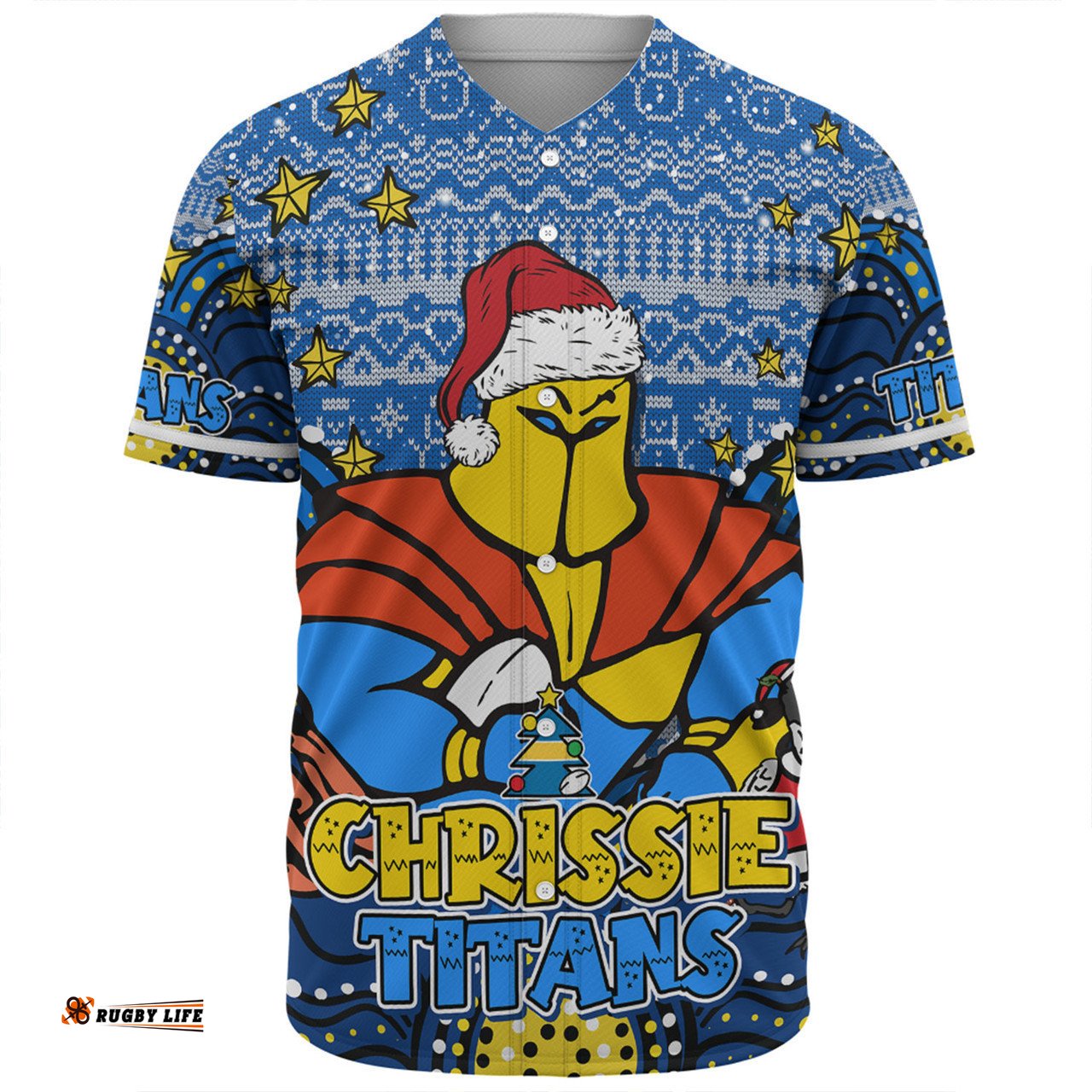 Gold Coast Titans Christmas Custom Baseball Shirt - Christmas Knit Patterns Vintage Jersey Ugly Baseball Shirt