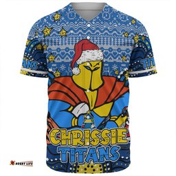Gold Coast Titans Christmas Custom Baseball Shirt - Christmas Knit Patterns Vintage Jersey Ugly Baseball Shirt
