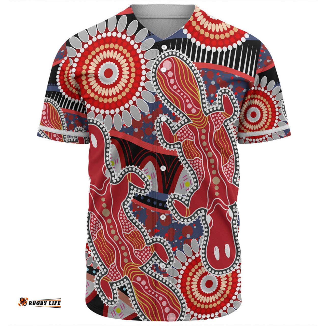 Australia Platypus Aboriginal Baseball Shirt - Red Platypus With Aboriginal Art Dot Painting Patterns Inspired Baseball Shirt