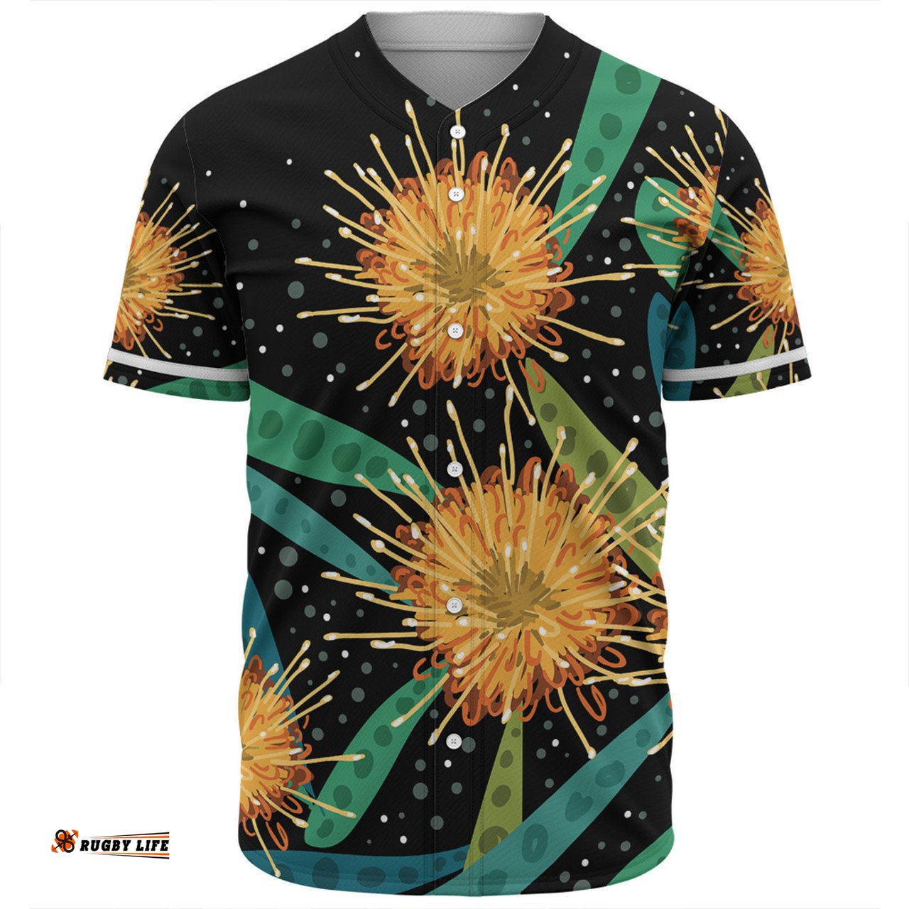 Australia Flowers Aboriginal Baseball Shirt - Australian Yellow Hakea Flower Art Baseball Shirt