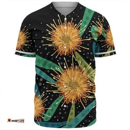Australia Flowers Aboriginal Baseball Shirt - Australian Yellow Hakea Flower Art Baseball Shirt
