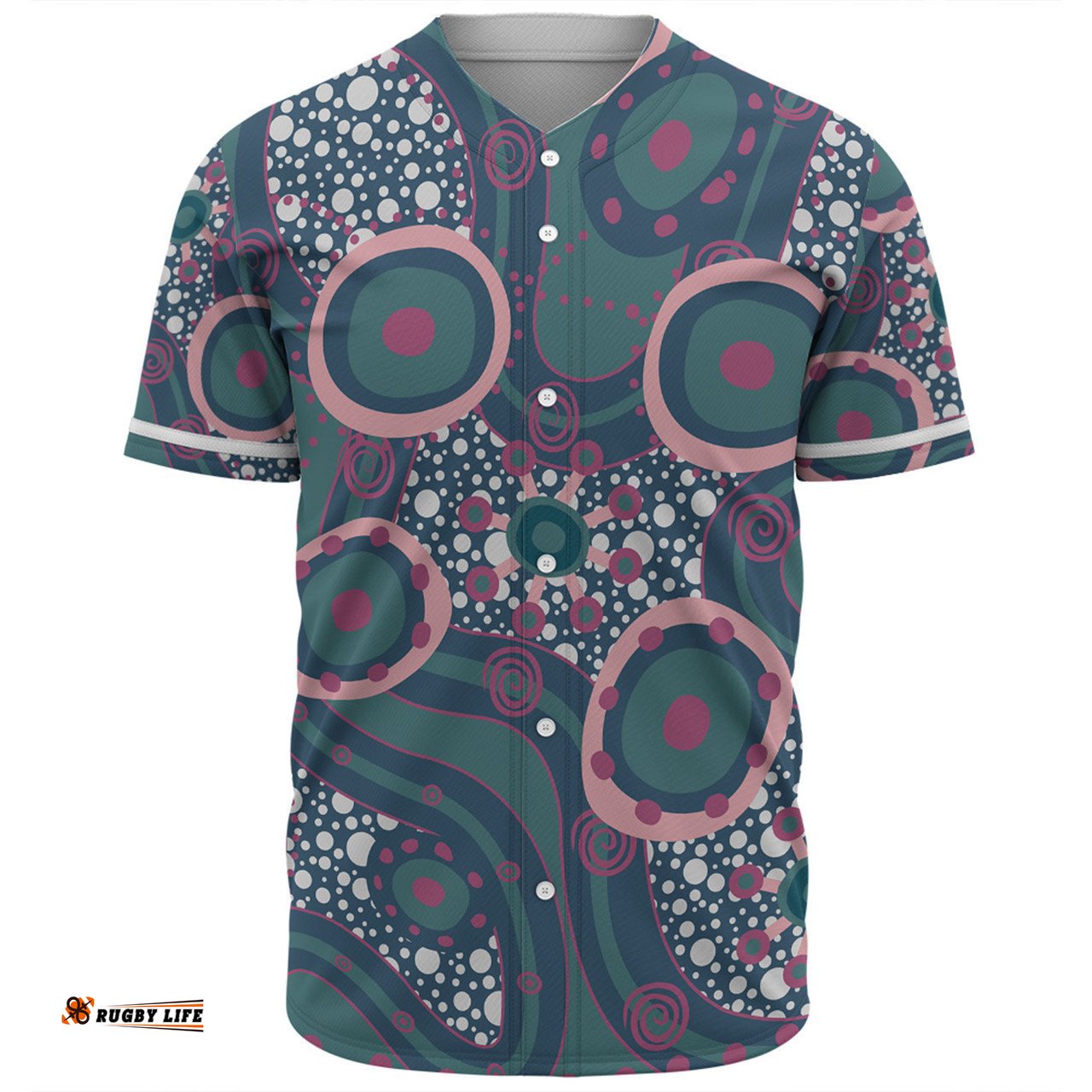 Australia Aboriginal Baseball Shirt - Green Aboriginal Dot Art Inspired Baseball Shirt