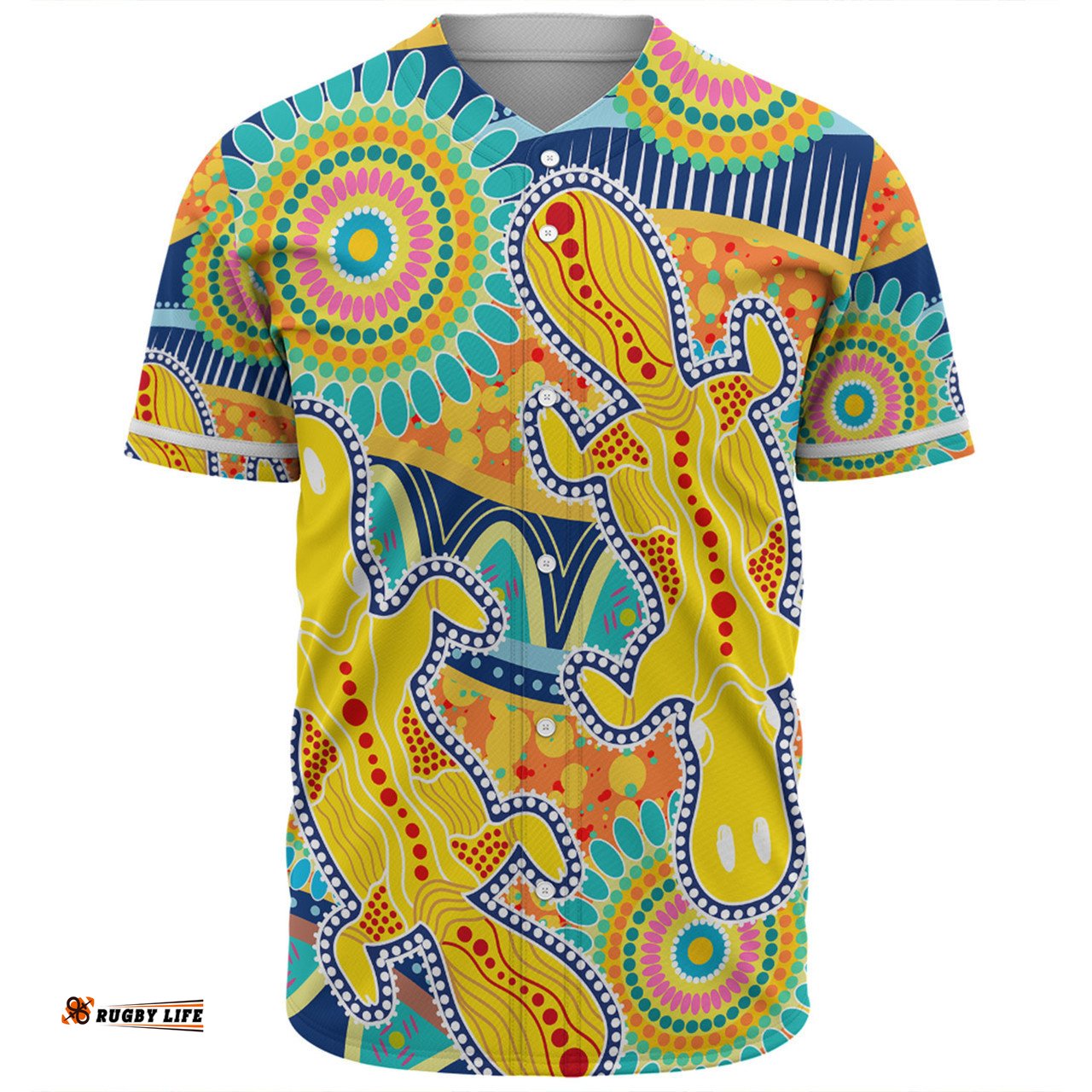 Australia Platypus Aboriginal Baseball Shirt - Yellow Platypus With Aboriginal Art Dot Painting Patterns Inspired Baseball Shirt