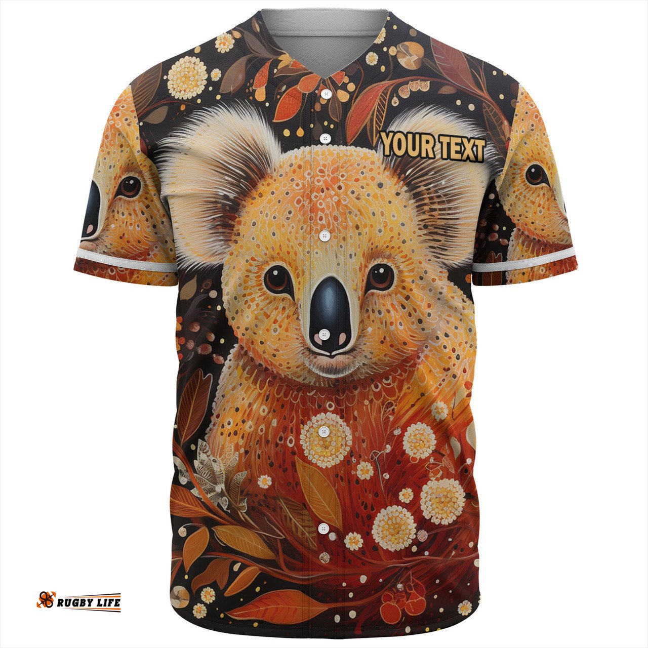 Australia Koala Custom Baseball Shirt - Aboriginal Koala With Golden Wattle Flowers Baseball Shirt