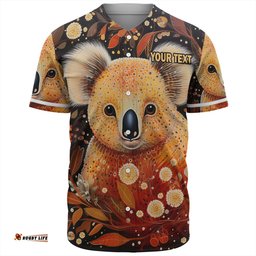 Australia Koala Custom Baseball Shirt - Aboriginal Koala With Golden Wattle Flowers Baseball Shirt
