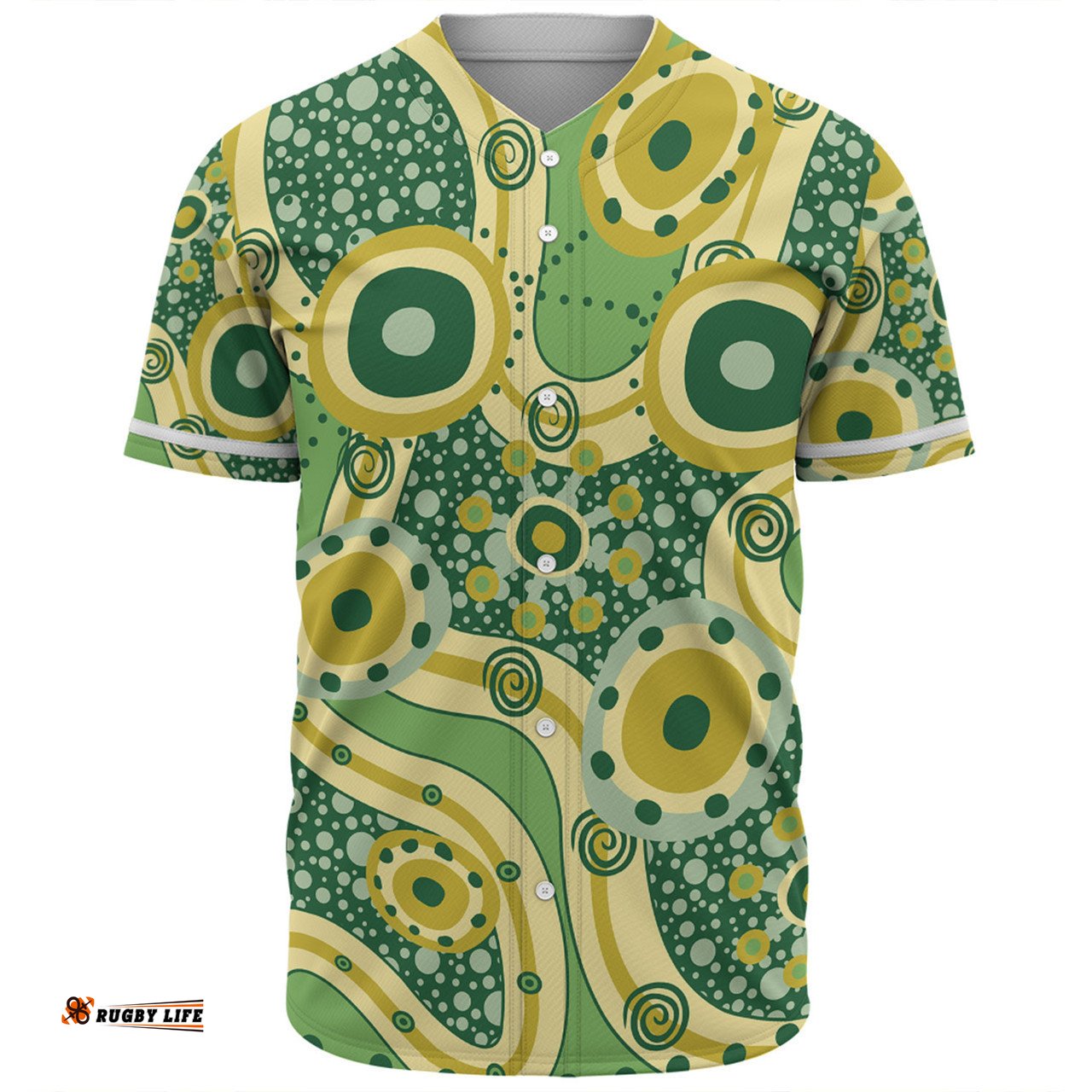 Australia Aboriginal Baseball Shirt - Yellow Aboriginal Dot Art Inspired Baseball Shirt