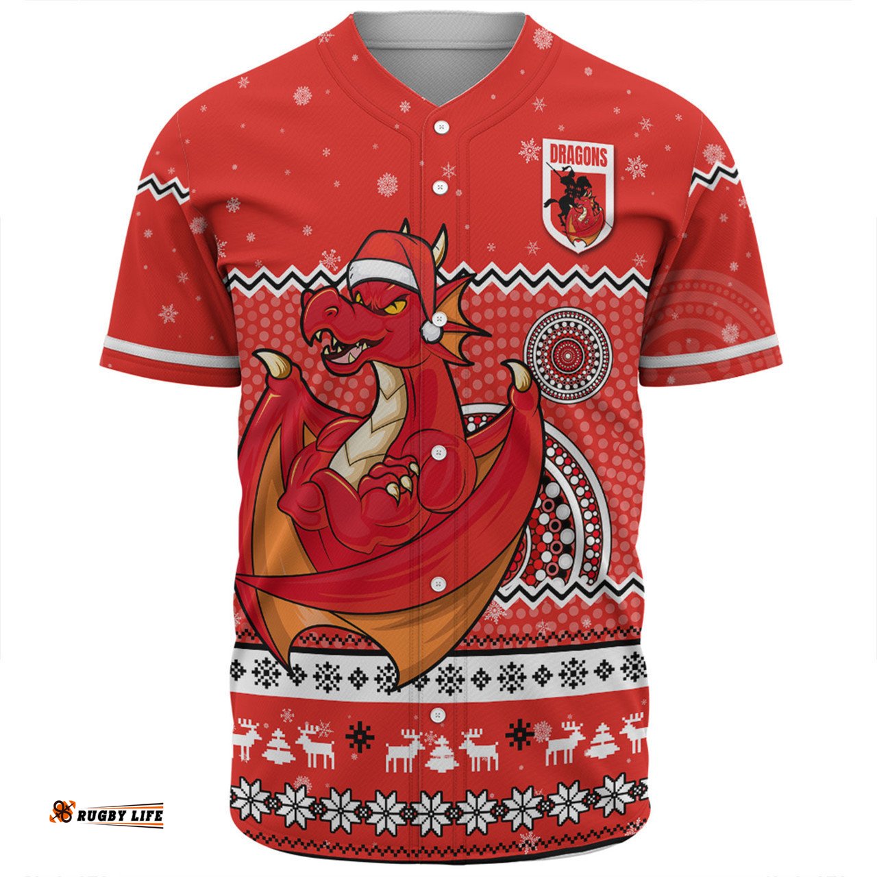 St. George Illawarra Dragons Christmas Custom Baseball Shirt - Ugly Xmas And Aboriginal Patterns For Die Hard Fan Baseball Shirt