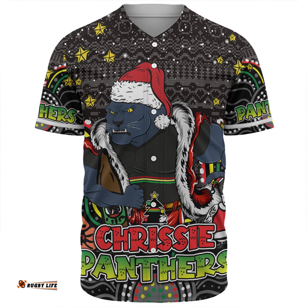 Penrith Panthers Christmas Custom Baseball Shirt - Christmas Knit Patterns Vintage Jersey Ugly Baseball Shirt