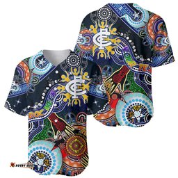 Custom NAIDOC Week 2024 Carlton Blues Baseball Jersey Shirt Australia Aboriginal Dot Painting