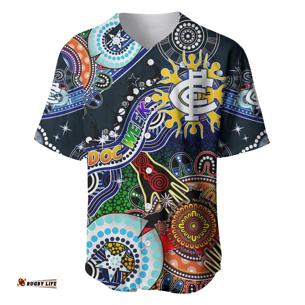 Custom NAIDOC Week 2024 Carlton Blues Baseball Jersey Shirt Australia Aboriginal Dot Painting