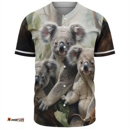 Australia Koala Baseball Shirt - Three Koalas with Gum Trees Ver2 Baseball Shirt