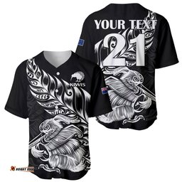 Custom Text And Number New Zealand Kiwi Rugby Baseball Jersey Shirt