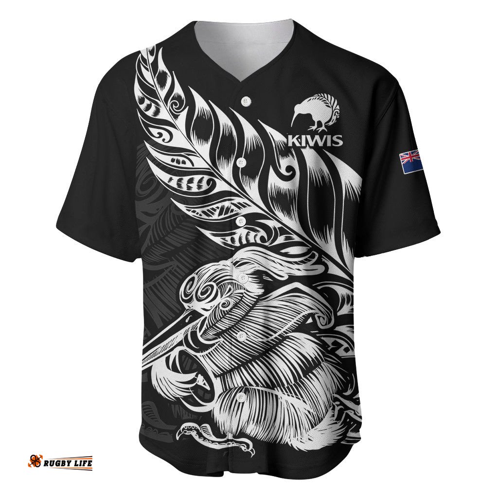 Custom Text And Number New Zealand Kiwi Rugby Baseball Jersey Shirt