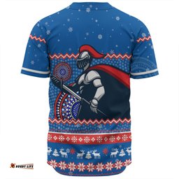 Newcastle Knights Christmas Custom Baseball Shirt - Ugly Xmas And Aboriginal Patterns For Die Hard Fan Baseball Shirt