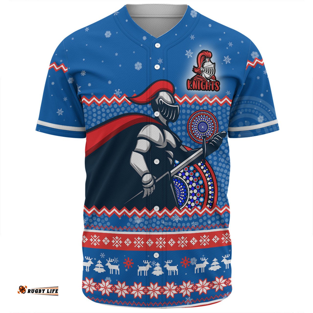 Newcastle Knights Christmas Custom Baseball Shirt - Ugly Xmas And Aboriginal Patterns For Die Hard Fan Baseball Shirt