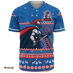 Newcastle Knights Christmas Custom Baseball Shirt - Ugly Xmas And Aboriginal Patterns For Die Hard Fan Baseball Shirt