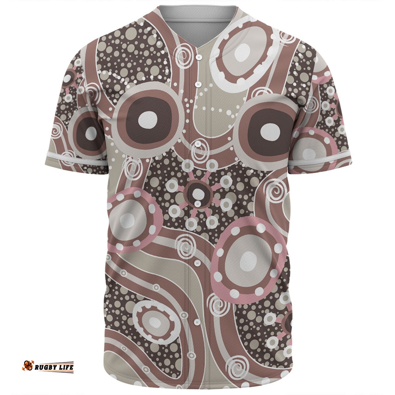 Australia Aboriginal Baseball Shirt - Brown Aboriginal Dot Art Inspired Baseball Shirt