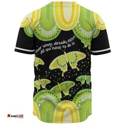 Australia Baseball Shirt - Aboriginal Green Butterflies Art Inspired