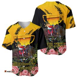 Personalised Australia Melbourne Cup Day Baseball Jersey Shirt Horse Racing Trophy With Roses