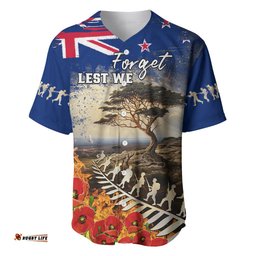 New Zealand ANZAC Day Baseball Jersey Shirt The Lonesome Pine With Soldier Fern