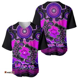 Personalised Australia Pisces Platypus Zodiac Baseball Jersey Shirt Auz Astrology Aboriginal Magenta