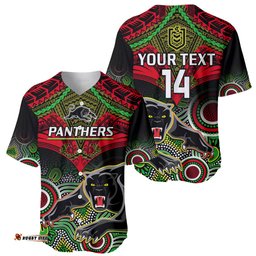 Personalised Panthers Rugby Baseball Jersey Shirt Penrith 1966 Aboriginal Mix Polynesian Pattern