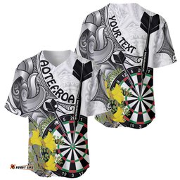 Personalised New Zealand Darts Baseball Jersey Shirt Kowhai Floral with Maori Tattoo