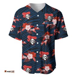 Custom Text And Number Newcastle Knights Rugby Baseball Jersey Shirt Polynesian Tribal Mix Tropical Hawaiian Style