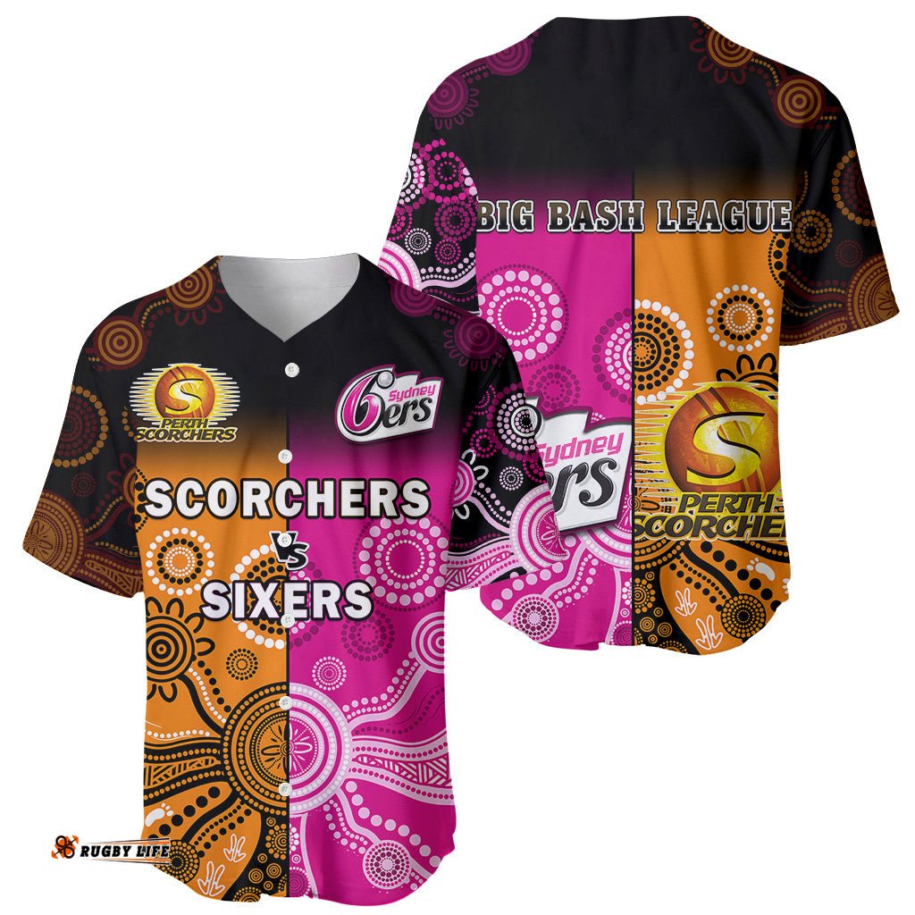 Perth Scorchers and Sydney Sixers Cricket Baseball Jersey Shirt Aboriginal Art 09