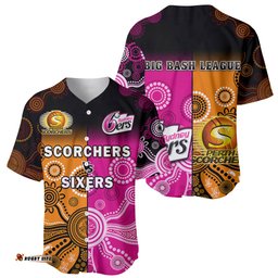 Perth Scorchers and Sydney Sixers Cricket Baseball Jersey Shirt Aboriginal Art 09